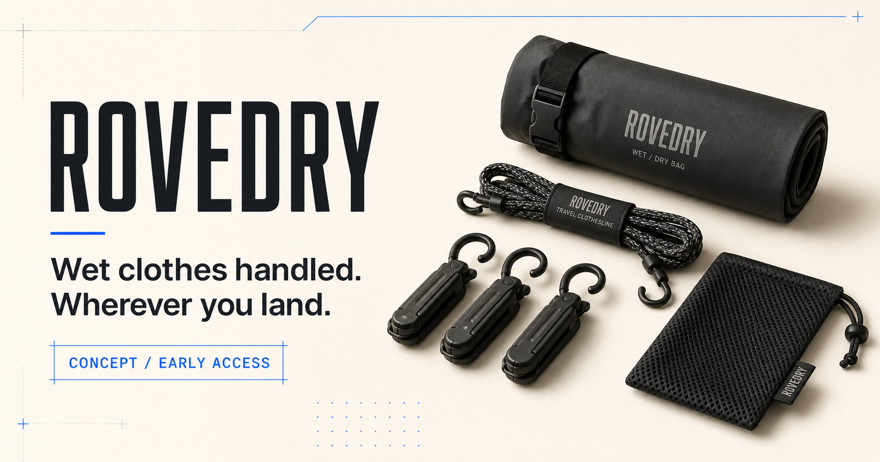 I built a no-payment demand test before buying inventory — feedback on RoveDry? logo